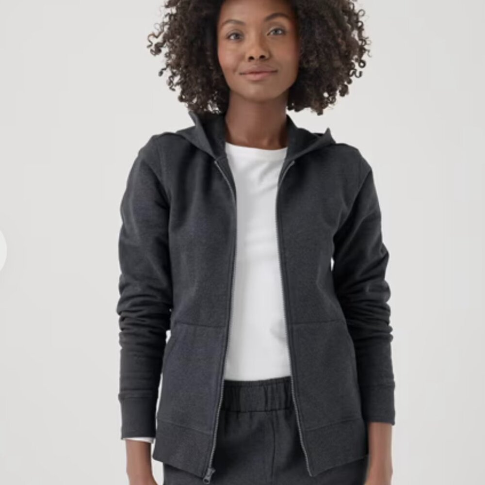 Pact Women's Cloud Brushed Fleece Zip Hoodie in Charcoal Heather